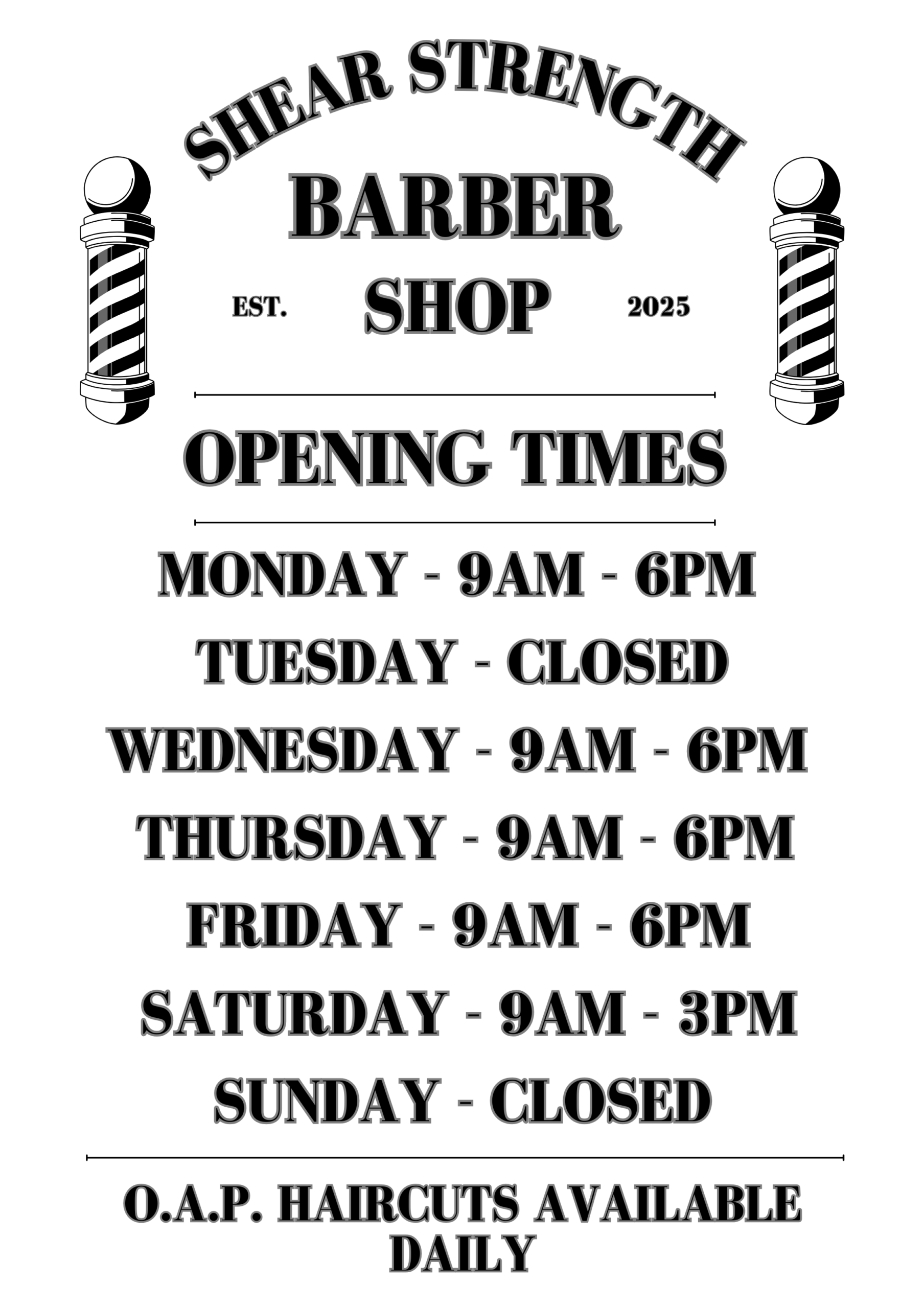 Shear Strength Barbers A1 Opening times