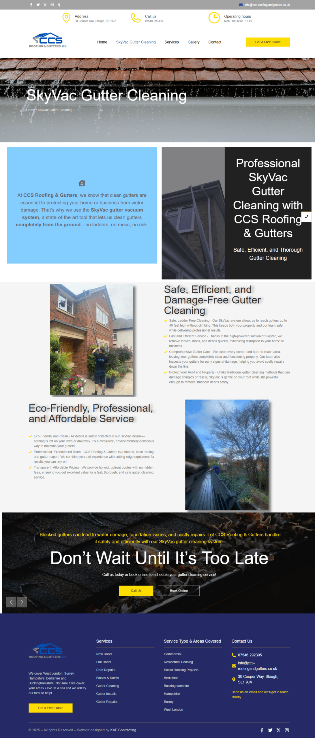 Skyvac Gutter Cleaning page