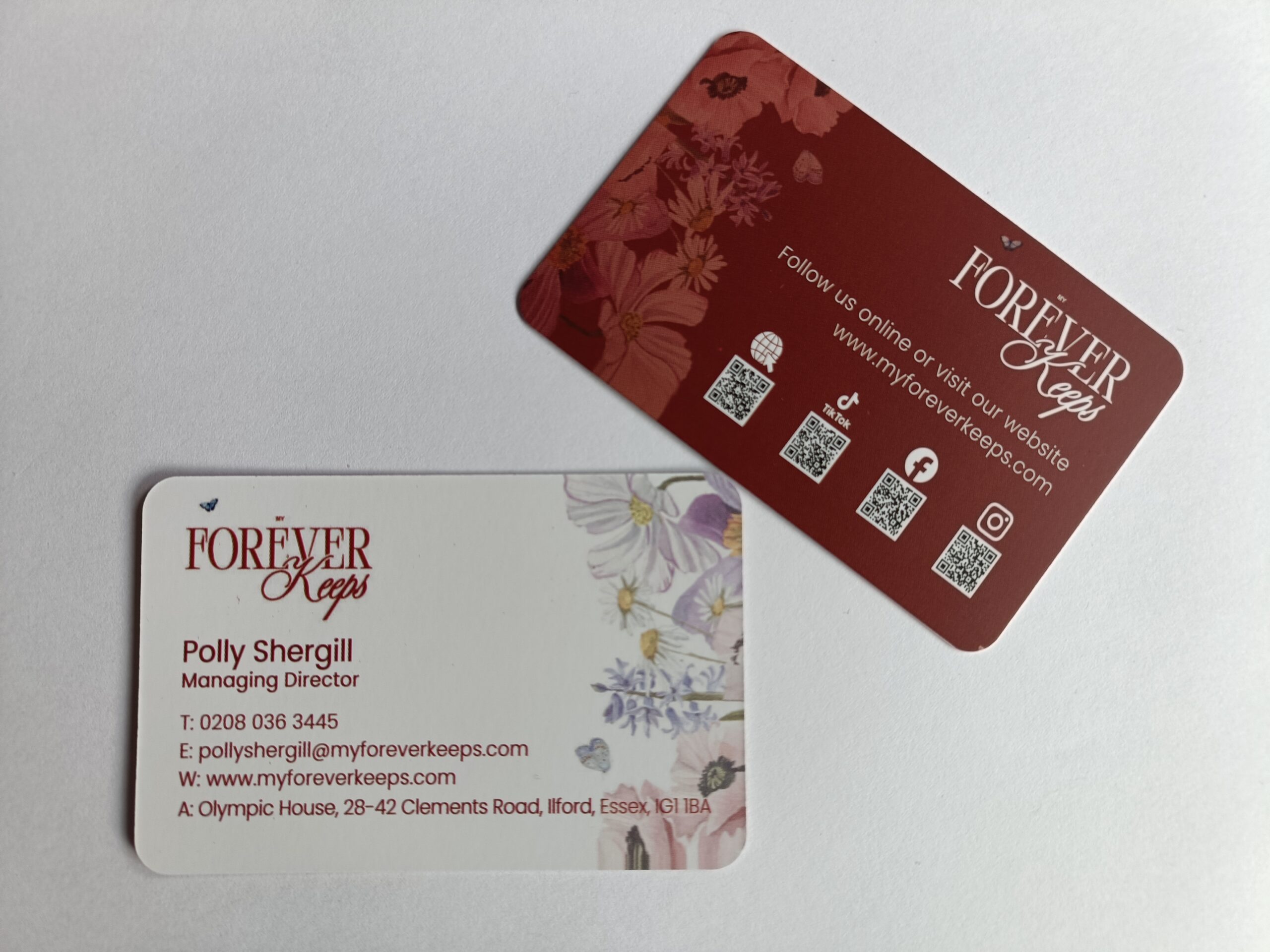 My For Keeps business card both